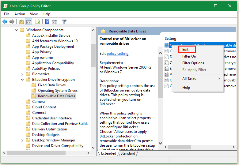 select Control use of BitLocker on removable drives