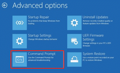 select Command Prompt in Advanced options