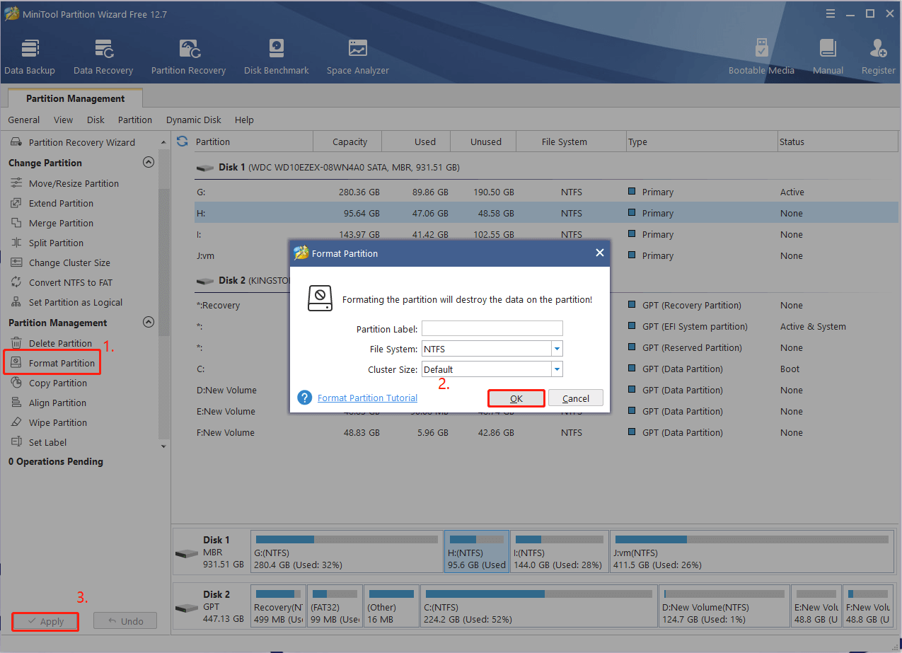 format a partition using MiniTool