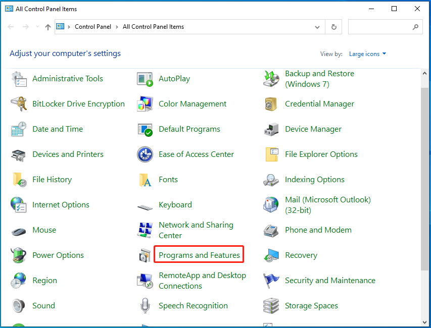 click Programs and Features