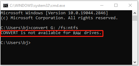 CONVERT is not available for RAW drives