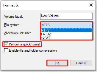 Perform a quick format