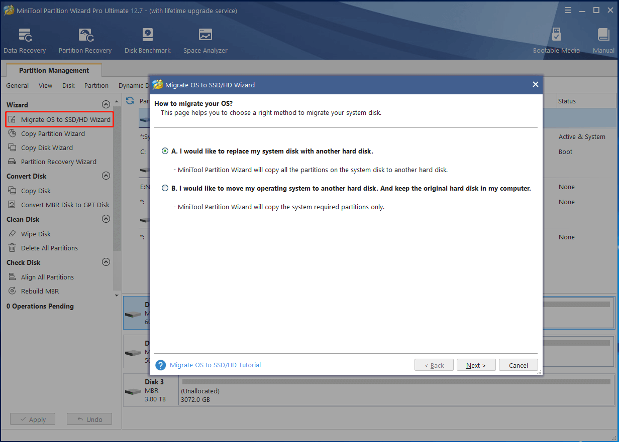 migrate OS to SSD using MiniTool