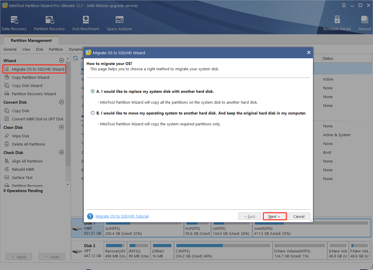 back up OS using MiniTool