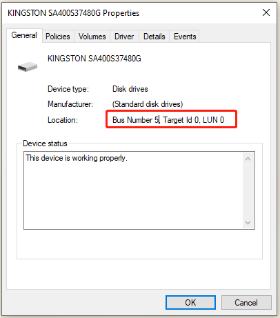 check bus number in Device Manager