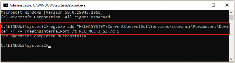 set SATA port to no longer show as removable in CMD