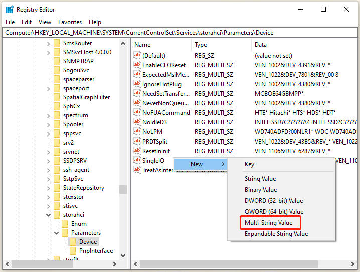 create a multiple string value in Registry Editor