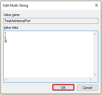 set value data in TreatAsInternalPort