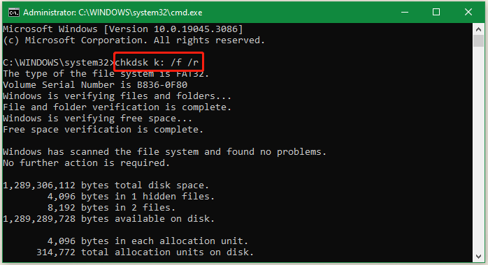 check SD card using CHKDSK