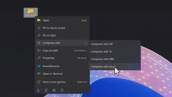 Windows native archive file format support