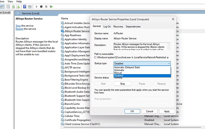 disable Windows services